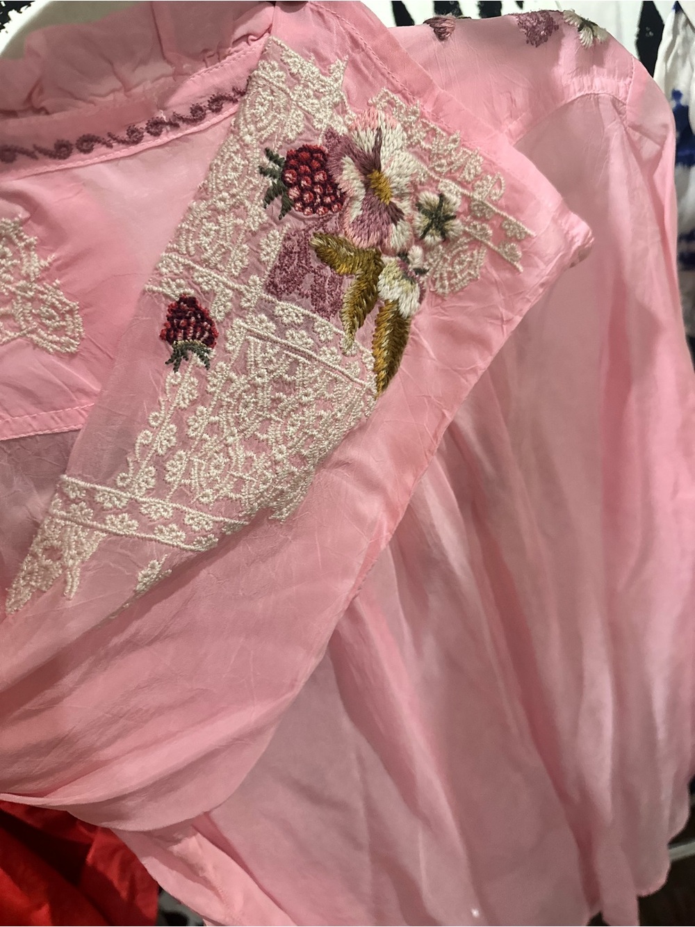 Johnny Was Embroidered Pink Floral Button-Up Blouse - Picture 7 of 9